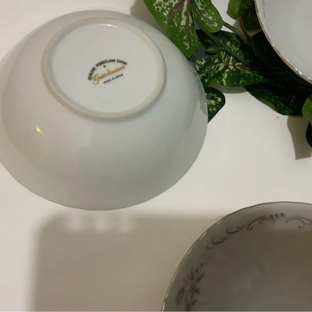 Set 4 GENUINE PORCELAIN CHINA GOLD STANDARD PINK ROSE MADE IN JAPAN FRUIT BOWL